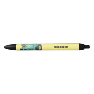Stylo Noir Caricature joli tracteur vert joyeux