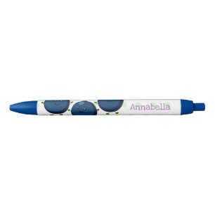 Stylo Noir Caricature mignonne de bleuets violets