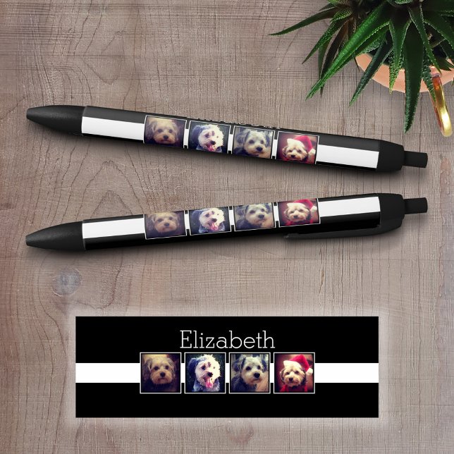 Stylo Noir Carrés de collection photo noir et blanc Personnal (Personalized Writing Pens - add your name, monogram or other text)