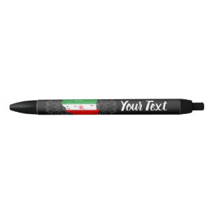 Stylo Noir Carte de l'Iran avec drapeau et emblème