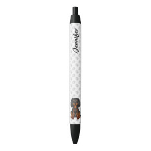 Stylo Noir Cavalier King Charles Spaniel noir et fauve & Nom