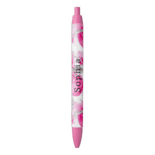 Stylo Noir Cercles Abstraits en verre d'argent rose