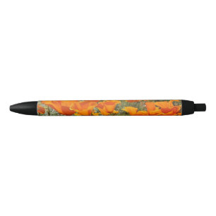 Stylo Noir Champ orange de pavot des fleurs