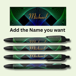 Stylo Noir Changer le nom Géométrique Vert Bleu Tourbillon