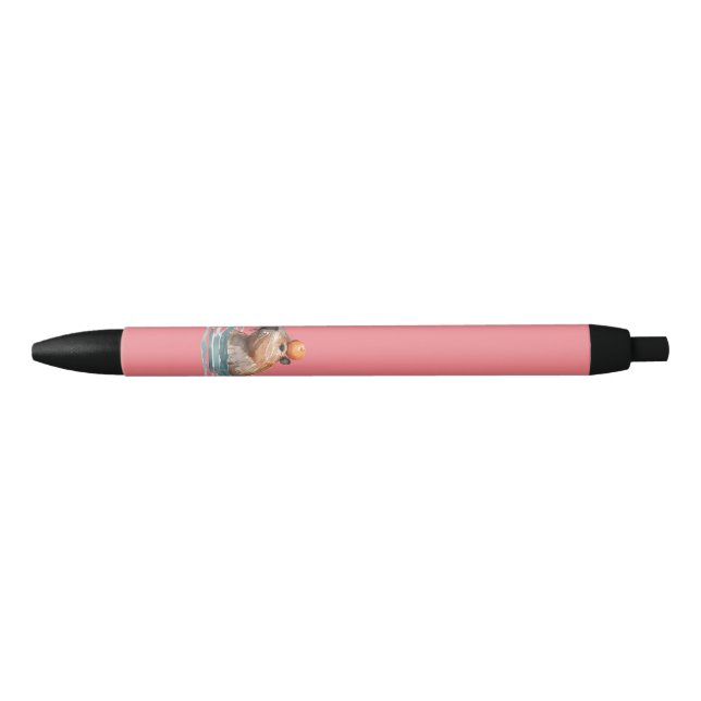 Stylo Noir Charmante Cute Capybara avec Orange (Devant)