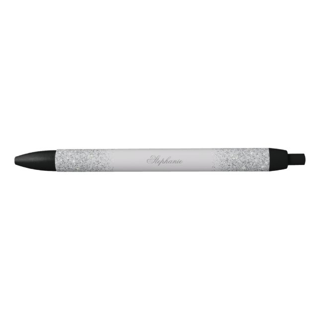 Stylo Noir Charme, parties scintillantes d'argent (Devant)