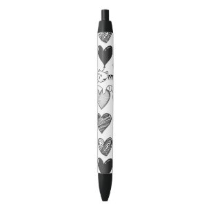 Stylo Noir Chat noir et blanc et Motif de coeur