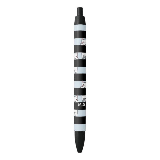 Stylo Noir Chats Escalades mignons sur bandes noires et bleue (devant Vertical)