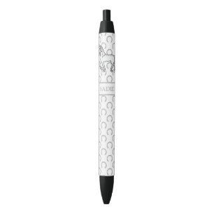 Stylo Noir Cheval de dessin animé mignon gris trottant & nom