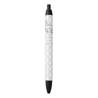 Stylo Noir Cheval de dessin animé mignon gris trottant & nom