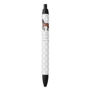 Stylo Noir Cheval de Trotting Brun Bai Mignon de Dessin Animé