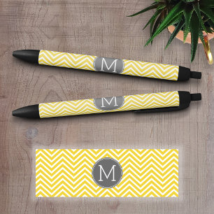 Stylo Noir Chevron jaune et gris Motif avec Monogramme