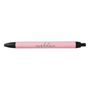 Stylo Noir Chic Dusty Blush rose avec nom de calligraphie noi