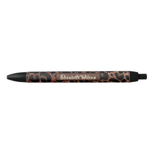 Stylo Noir Chic Luxe Personnaliser Nom Parties scintillant Or