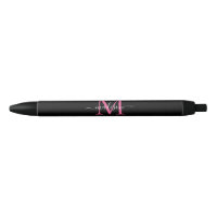 Chic noir Magenta rose Monogramme Nom du script