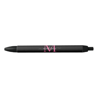 Stylo Noir Chic noir Magenta rose Monogramme Nom du script