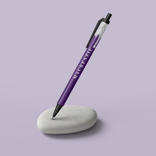 Stylo Noir Chic Purple Parties scintillant Argent Laver Luxe (Créateur téléchargé)