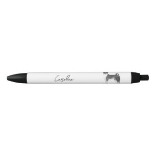 Stylo Noir Chien Basenji noir et blanc avec nom personnalisé