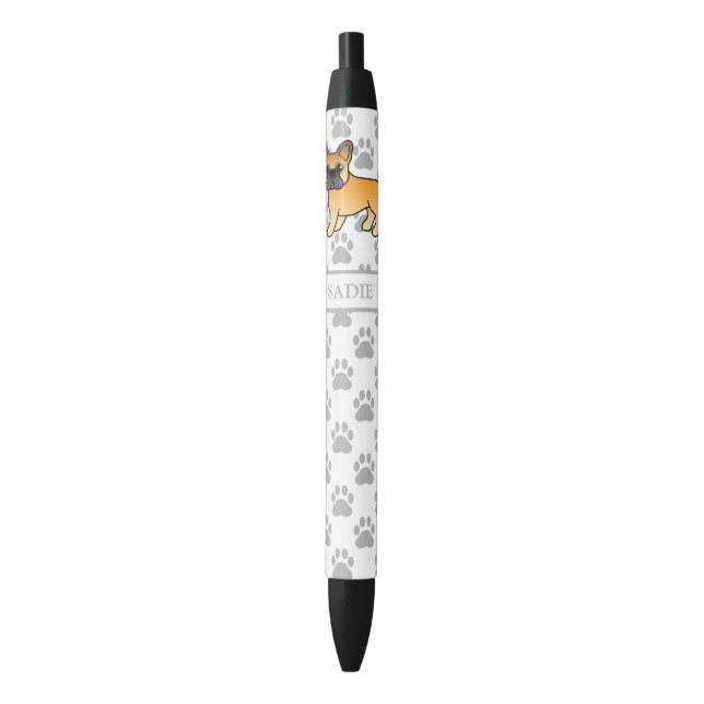 Stylo Noir Chien de taureau français mignon Dessin et nom (devant Vertical)