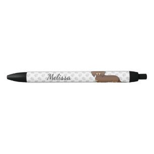Stylo Noir Chien teckel à longs poils chocolat et feu & nom