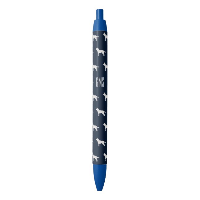 Stylo Noir Chiens de Sibérie Husky Motif Monogrammé (devant Vertical)
