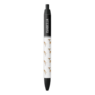 Stylo Noir Chiens Lévriers Italiens Fauve Et Blanc Avec Nom