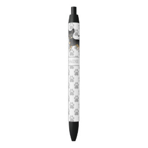 Stylo Noir Chihuahua à poil lisse noir et feu & Nom
