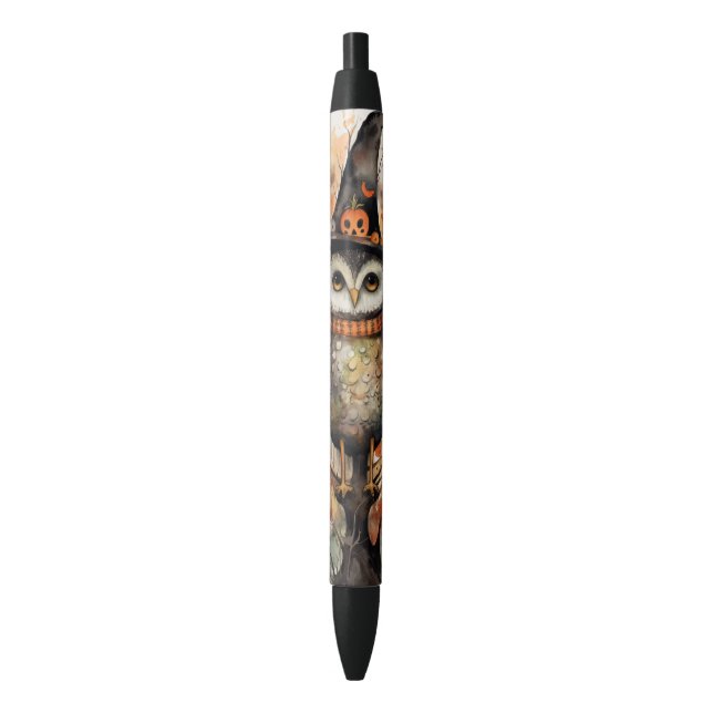 Stylo Noir Chouette ironique dans un Casquette sorcier Hallow (devant Vertical)
