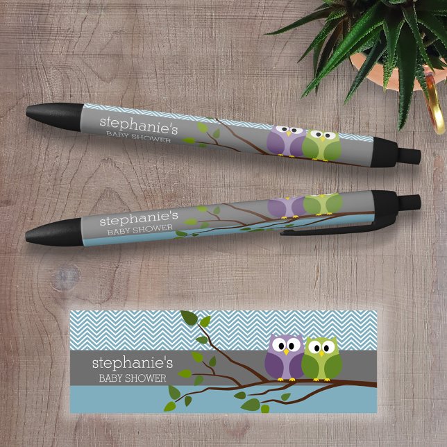Stylo Noir Chouette mignonne en Branche - Bleu bébé garçon do (Personalized Writing Pen )