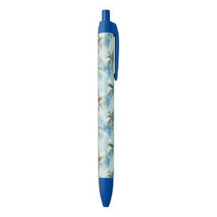 Stylo Noir Cieux bleus île tropicale palmiers