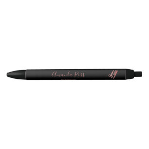 Stylo Noir Ciseaux et peigne en or rose sur fond noir