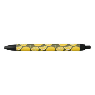 Stylo Noir Citrons jaunes et motif vert olive : Citrus modern