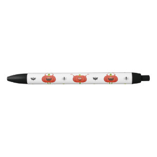 Stylo Noir Citrouilles d'halloween mignonnes, araignée et mot