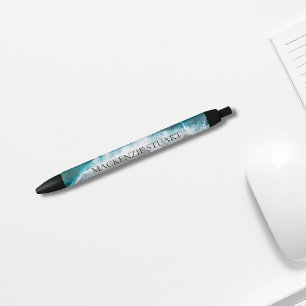 Stylo Noir Classé Design Professionnel Plage Aquarelle Nom