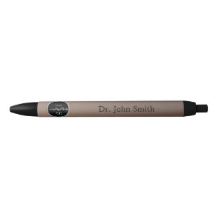 Stylo Noir Classé Médicale Noble Bague d'Asclepius Argent
