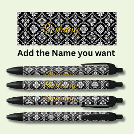 Stylo Noir Classic Abstrait Damask Gold Nom