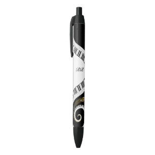 Stylo Noir Clés de piano de monogramme et notes musicales