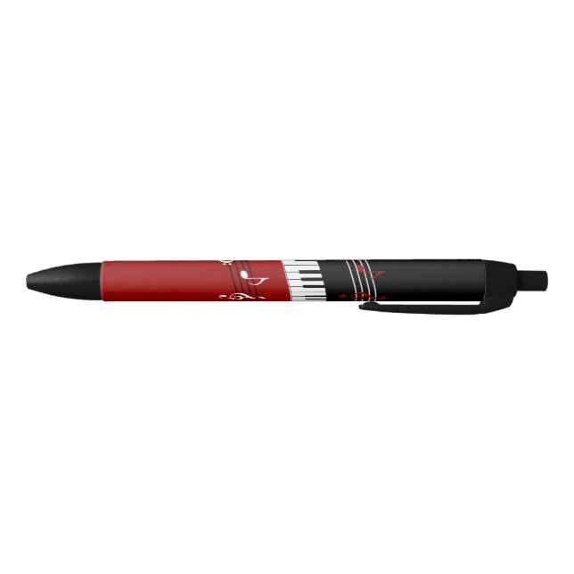 Stylo Noir Clés et notes de piano noir rouge élégant (Bas)