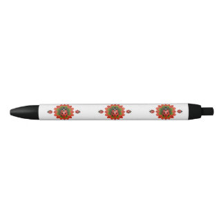 Stylo Noir Coccinelle de Noël Rouge Vert et Blanc