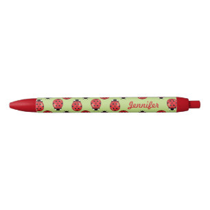 Stylo Noir Coccinelles Rouges Petite Dame Avec Nom Personnali