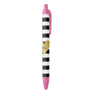 Stylo Noir Coeur de feuille d'or