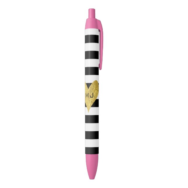 Stylo Noir Coeur de feuille d'or (Bas (Vertical))