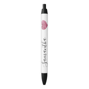 Stylo Noir Coeur de Parties scintillant rose blanc Nom person