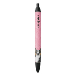 Stylo Noir Cœur de Pembroke Welsh Corgi noir tricolore avec n