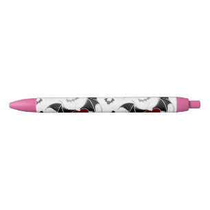 Stylo Noir Coeur d'Halloween avec ailes de chauve-souris noir