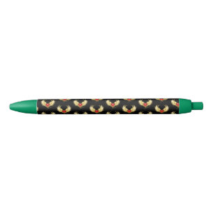 Stylo Noir Coeur rouge avec ailes d'or