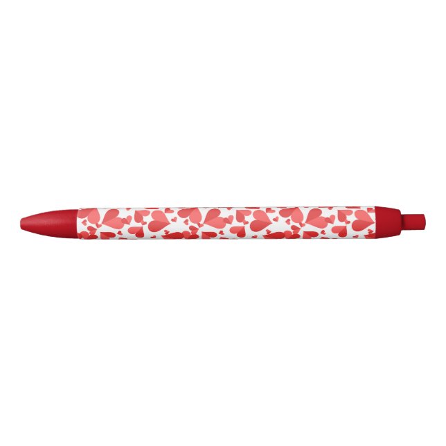 Stylo Noir Coeurs Confetti Rouge (Devant)