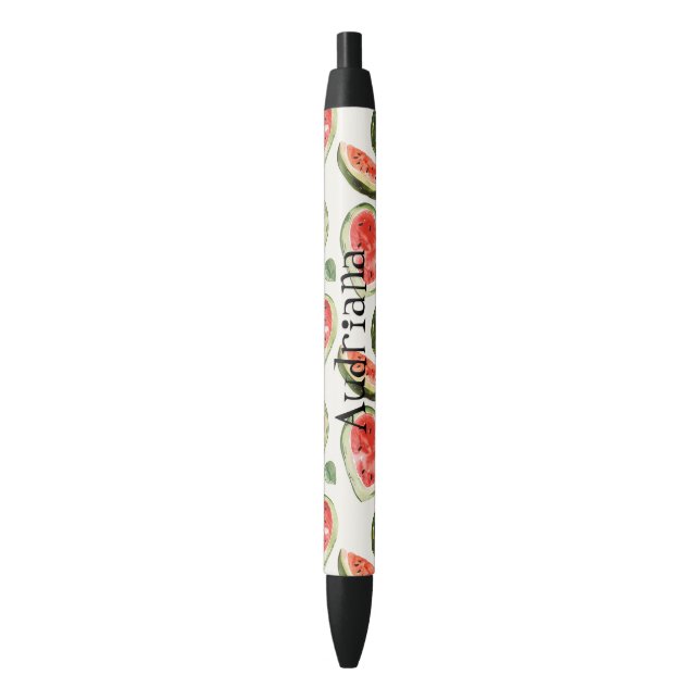Stylo Noir Cœurs de pastèque rouge vert  (devant Vertical)