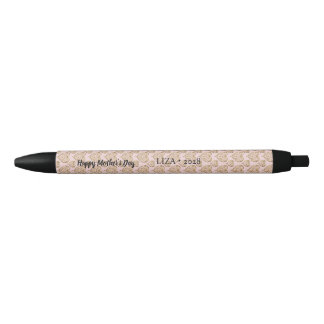 Stylo Noir Coeurs d'or rose pâle Fête des mères