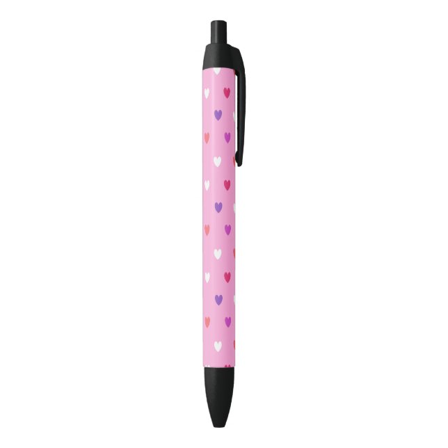 Stylo Noir Coeurs polka rose (Bas (Vertical))